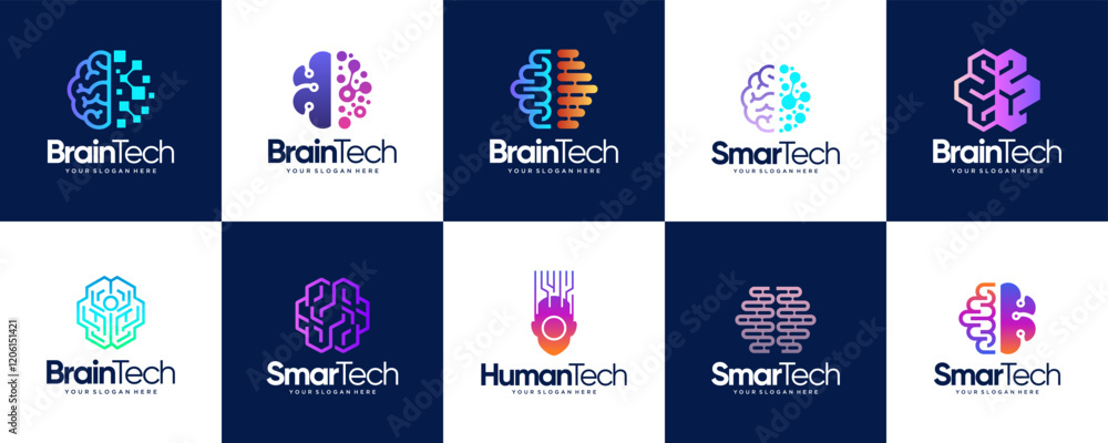 Human brain logo collection with smart technology concept, connection ...
