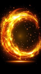 Wall Mural - fiery crescent moon: swirling flames and glowing embers