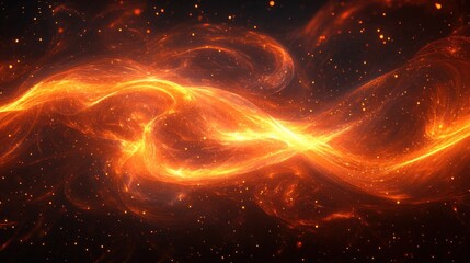 Wall Mural - Fiery Energy Swirls: Abstract Composition of Glowing Orange and Red Forms on Dark Background