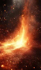 Wall Mural - fiery explosion with glowing embers and sparks against a dark background