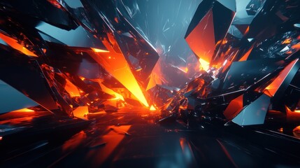 Wall Mural - fiery fragmentation abstract digital artwork with intense color contrast
