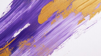 Wall Mural - Abstract purple and gold paint strokes on white background. (1)