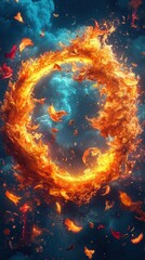 Wall Mural - Fiery Ring in Cosmic Space: A Dynamic Abstract Image
