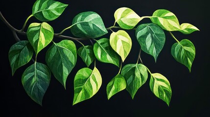 Aufkleber - Lush green leaves branch on dark background.