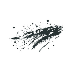 Poster - Black ink splatter in flat design. Messy spraying stain shape with drops. Vector illustration isolated.