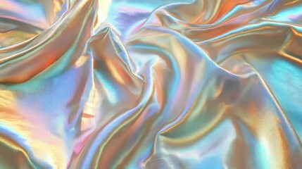 Poster - Iridescent fabric with folds and creases, showing texture and color variations.