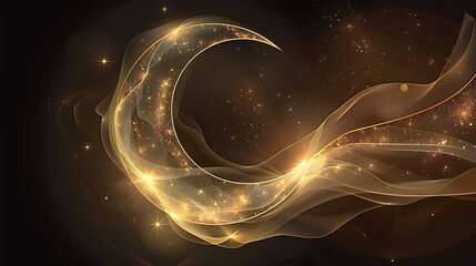 Canvas Print - Glowing crescent moon in cosmic dust, dark background, design element