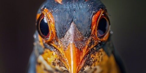 Wall Mural - A close-up shot of a bird's face with a blurred background