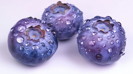 Canvas Print - Fresh blueberries glisten with tiny water droplets on a white surface, great for food and drink illustrations