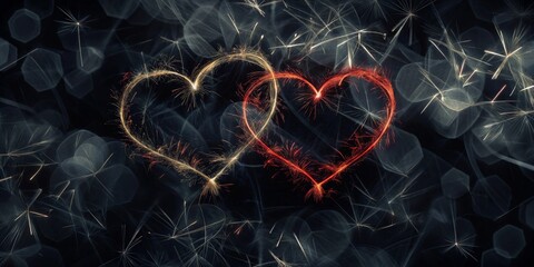 Wall Mural - Two hearts with sparks in the form of a heart. Valentine's Day.