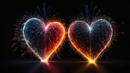 Wall Mural - Two hearts with sparks in the form of a heart. Valentine's Day.