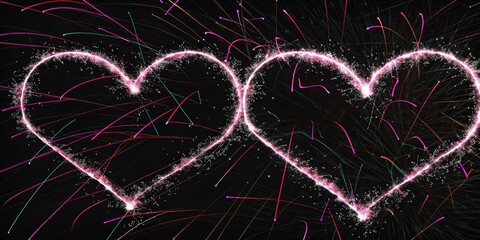 Wall Mural - Two hearts with sparks in the form of a heart. Valentine's Day.