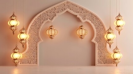 Canvas Print - Ramadan lanterns arch background interior design