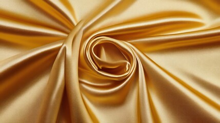Poster - Close-up of luxurious golden satin fabric with swirling folds and smooth texture.
