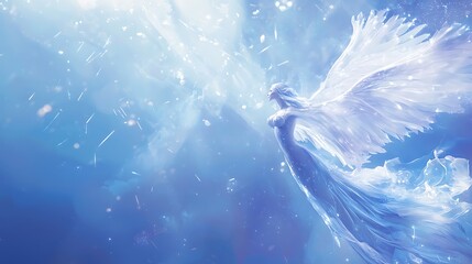 angelic woman soaring, celestial background, ethereal art, game design