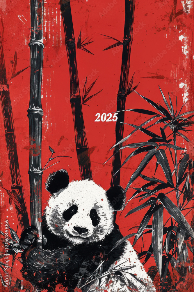 Chinese New Year Calendars: Bamboo Forest with Panda and "2025" in ...