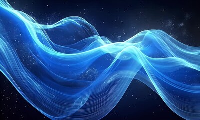 Wall Mural - Abstract blue waves of light flowing gracefully through a starry background, creating a serene and dynamic atmosphere
