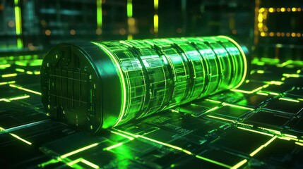 Aufkleber - Futuristic green energy core on digital circuit board.