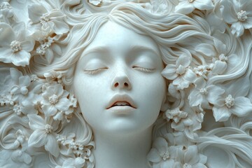 Wall Mural - Close-up view of a sculpture featuring a woman's face, great for art or design concepts