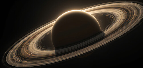 Wall Mural - bright sunlight casts a glow on saturn and its majestic rings, revealing intricate details in space'