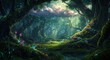 © Vibe Graphics - Fantasy Forest Scene with Glowing Raindrops and Enchanted Clouds