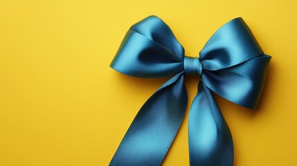 Wall Mural - Bright turquoise ribbon gracefully arranged over a vibrant yellow background for a cheerful celebration