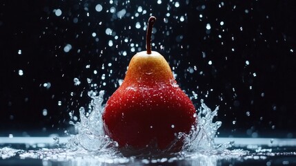 Wall Mural - Red pear in water splash.