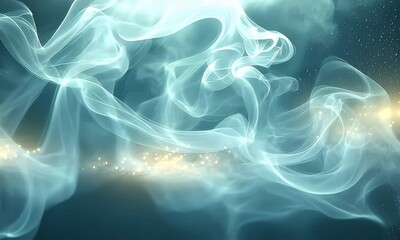 Wall Mural - Ethereal wisps of smoke swirling gracefully in a serene atmosphere with soft glowing lights in the background
