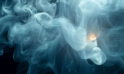 Wall Mural - ethereal wisps of smoke swirl and dance in a dark setting, illuminated by a soft, glowing light in t