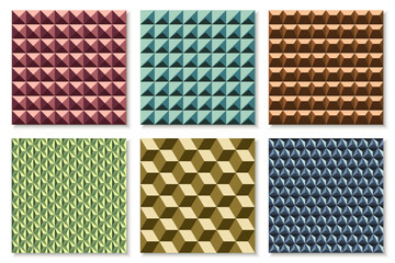 Wall Mural - Collection of color seamless geometric 3d decorative textures. Repeatable creative structure backgrounds