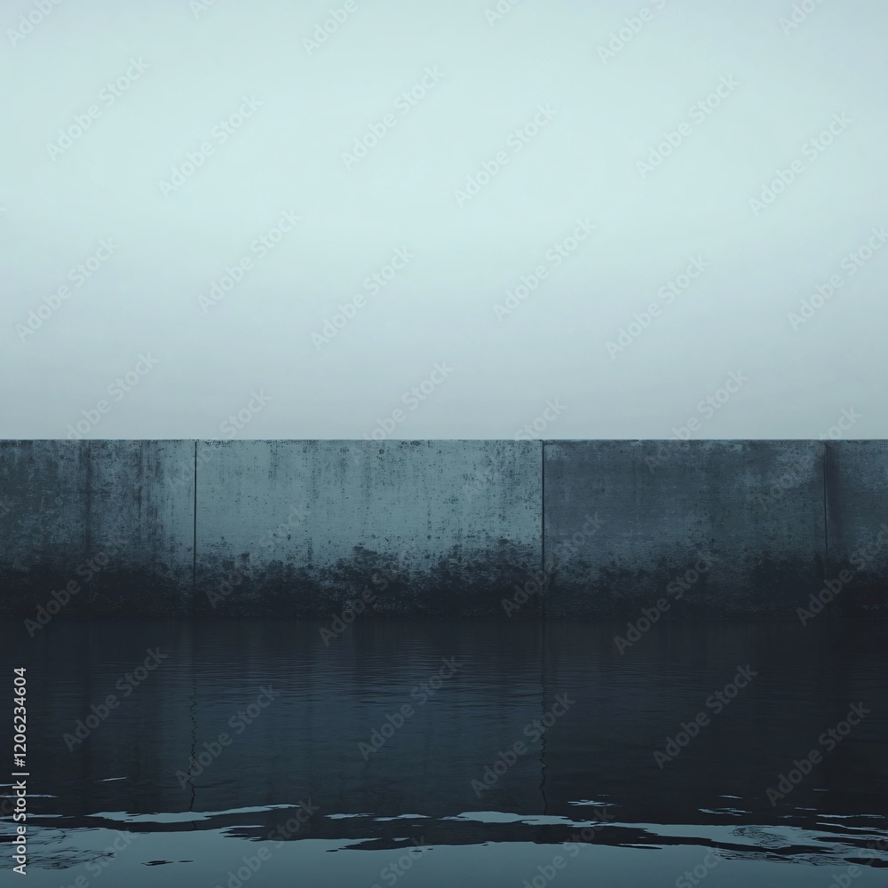 Wall Rising Imagine Concrete wall rising from dark water under a pale sky, creating a ...