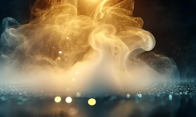 Wall Mural - A mesmerizing swirl of golden smoke rising above a shimmering surface, creating an ethereal atmosphere