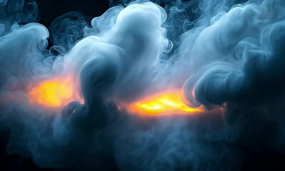 Wall Mural - Dramatic swirling smoke with orange flames illuminating the scene, creating an intense atmosphere for creative projects