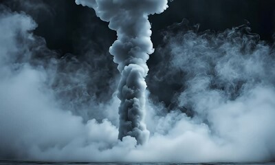 Wall Mural - Majestic smoke plume rising dramatically against a dark backdrop, creating an atmospheric scene perfect for artistic use