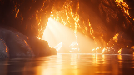 Wall Mural - A sacred cave with glowing crystalline walls, illuminated by soft ethereal light. Ethereal Cave. Illustration