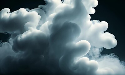 Wall Mural - Dramatic swirling smoke cloud on a dark background, creating a mysterious atmosphere ideal for artistic or cinematic projects