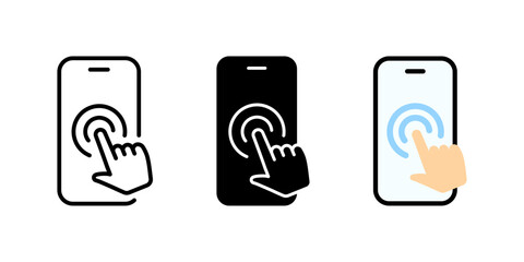 mobile phone touch screen icon. hand pointer gesture. display finger click, press or tap vector illu