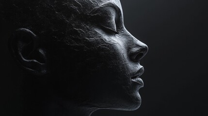 Wall Mural - A woman's face is shown in black and white