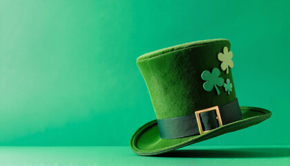 Green St. Patrick's Day hat with shamrocks, festive celebration