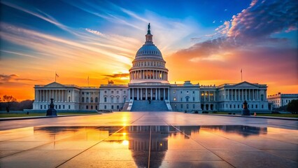 Wall Mural - Minimalist Capitol Hill, Washington DC: Iconic US Landmark, Sunrise View