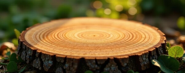 Smoothly planed tree disc, showing growth rings , craft, texture