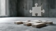 © MagiCraft - Wooden puzzle piece floating above other pieces in grey room