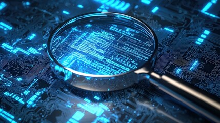 board under magnifying glass. Selective focus