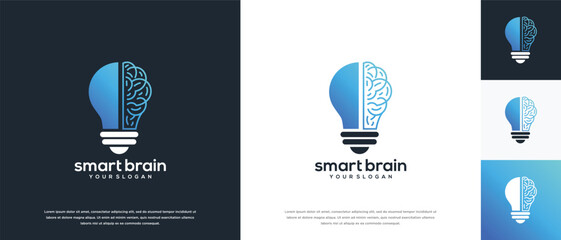 Light bulb and brain network technology logo design. Digital technology logo design vector icon combination of light bulb brain.