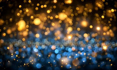 Wall Mural - A mesmerizing display of shimmering golden and blue bokeh lights creating a vibrant atmosphere for celebrations