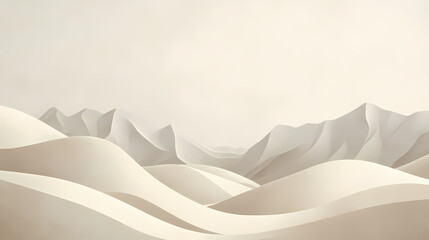 Wall Mural - Minimalist beige desert landscape with rolling sand dunes and mountains. Ivory Desert. Illustration