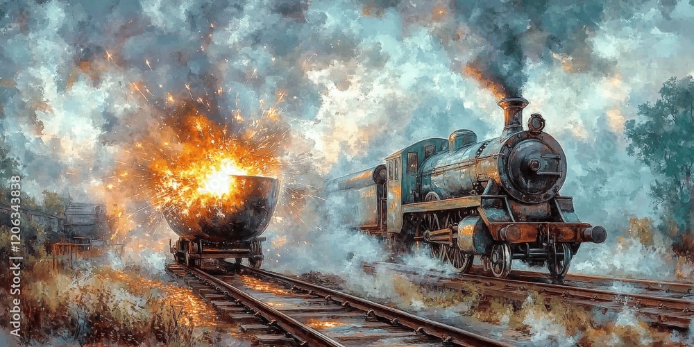 Dynamic Steam Train Painting with Expressive Explosion on Railway ...