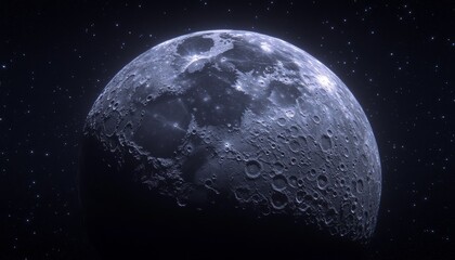 Wall Mural - ethereal moonscape, barren craters bathed in silvery light, hyperdetailed lunar surface