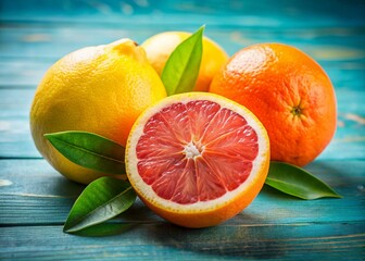 Wall Mural - Vibrant Citrus Trio: Lemon, Orange, Grapefruit Still Life Portrait