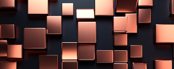 Poster - Copper cubes creating an abstract pattern on dark background